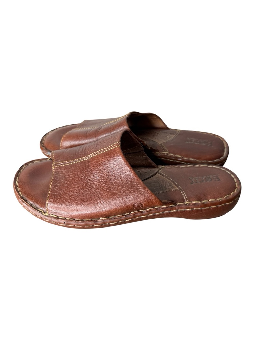 BORN Brown Leather Slip On Sandals Slides Boho Size 7